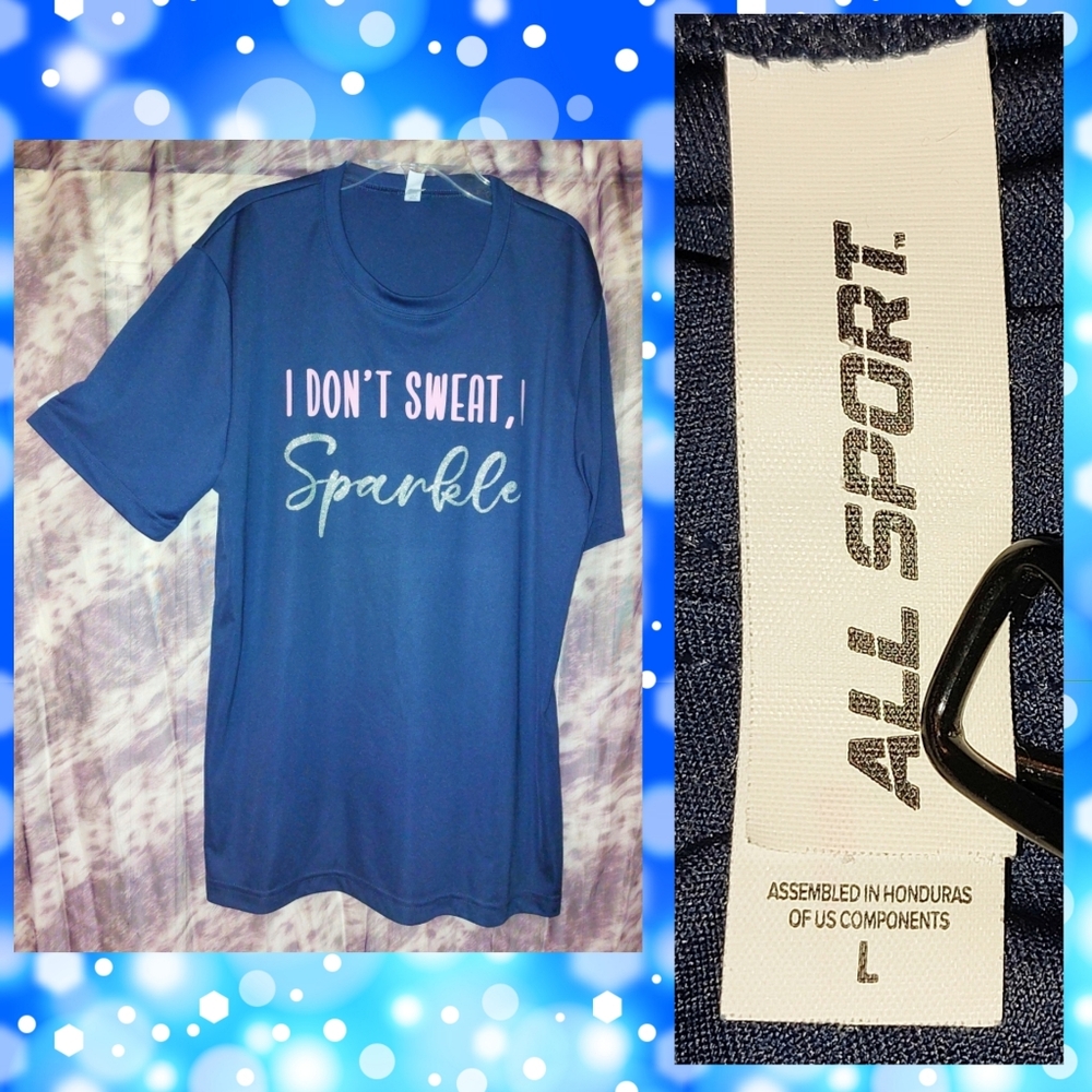 All Sport brand Navy Blue/Pink/Silver Soft Knit Exercise Athletic Top Sz Large